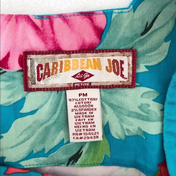 Caribbean Joe Turquoise Floral Cotton Sheath Sundress, size Petite Medium - Picture 9 of 10